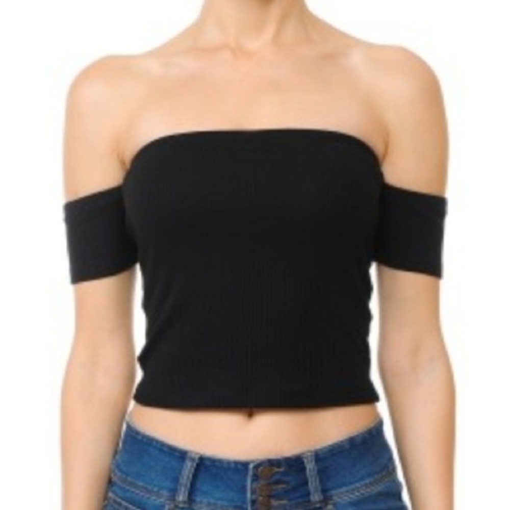 Navy Blue ribbed tube crop top with sleeves